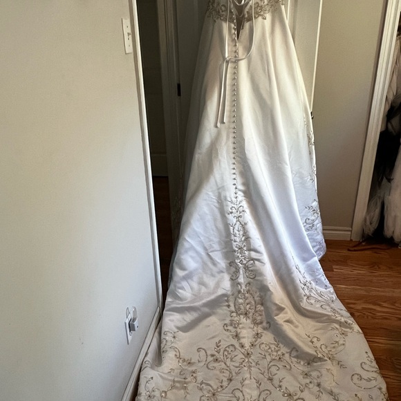 NWT- sample White Strapless Gown with Silver Detailing - Picture 2 of 7